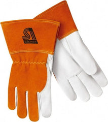 Steiner - Size L Cotton Lined Goatskin Welding Glove - Gauntlet Cuff, Straight Thumb, Thumb Strap, For MIG - Americas Industrial Supply