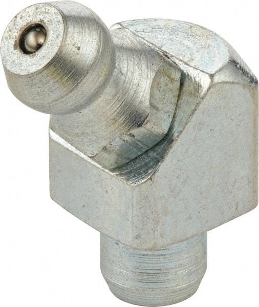 Umeta - 45° Head Angle, M10x1.0 Metric Steel Standard Grease Fitting - 11mm Hex, 20.5mm Overall Height, 5.5mm Shank Length - Americas Industrial Supply