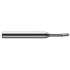 Ball End Mill: 0.06″ Dia, 0.09″ LOC, 3 Flute, Solid Carbide 2-1/2″ OAL, 1/8″ Shank Dia, 30 ° Helix, Uncoated, Single End