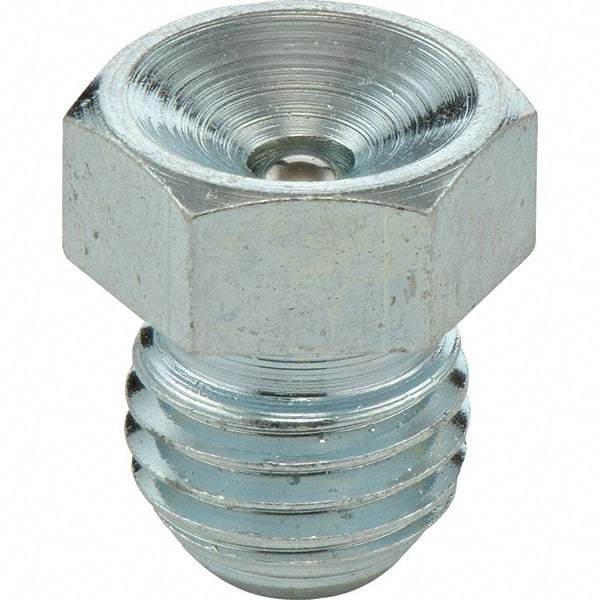 Umeta - Straight Head Angle, M6 Metric Stainless Steel Flush-Style Grease Fitting - 8mm Hex, 7.5mm Overall Height, 5.5mm Shank Length - Americas Industrial Supply