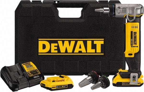 DeWALT - 3/8 to 1" Pipe Capacity, PEX Expander Tool - 9 Pieces, Cuts Pex, Includes DCE400 PEX Expander, (2) DCB203 Batteries, Charger, (3) Expander Heads (1/2", 3/4", 1"), PEX Expander Grease & Kit Box - Americas Industrial Supply