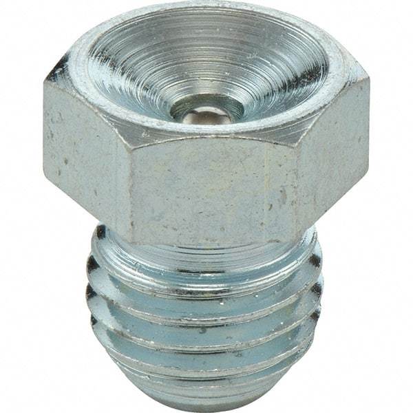 Umeta - Straight Head Angle, 3/8 BSPT Steel Flush-Style Grease Fitting - 17mm Hex, 14.5mm Overall Height, 9mm Shank Length, Zinc Plated Finish - Americas Industrial Supply