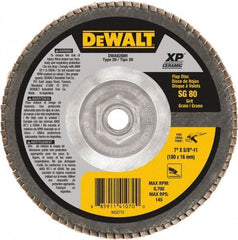 DeWALT - 80 Grit, 7" Disc Diam, 5/8-11 Center Hole, Type 29 Ceramic Flap Disc - 8,700 Max RPM, Poly Cotton Backing, Arbor Attaching System, Coated - Americas Industrial Supply