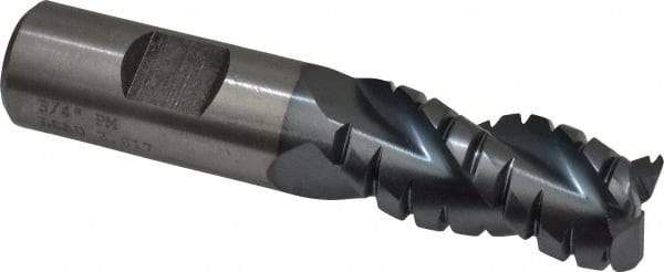 Cleveland - 3/4" Diam, Coarse Pitch, 1-5/8" LOC, 3 Flute Powdered Metal 0.06" Corner Radius Roughing End Mill - TiCN Finish, 3-7/8" OAL, 3/4" Shank Diam, Single End, Centercutting, 42° Helix - Americas Industrial Supply