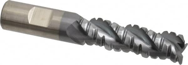 Cleveland - 3/4" Diam, Coarse Pitch, 2-1/4" LOC, 3 Flute Powdered Metal Corner Radius Roughing End Mill - TiCN Finish, 4-3/4" OAL, 3/4" Shank Diam, Single End, Centercutting, 42° Helix - Americas Industrial Supply