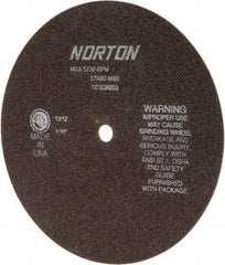 Norton - 8" 60 Grit Aluminum Oxide Cutoff Wheel - 1/16" Thick, 1/2" Arbor, 5,730 Max RPM, Use with Stationary Grinders - Americas Industrial Supply