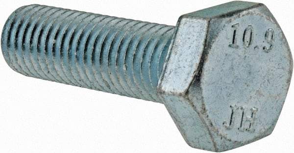 Value Collection - M10x1.50mm Metric Coarse, 35mm Length Under Head Hex Head Cap Screw - Partially Threaded, Grade 10.9 Alloy Steel, Zinc-Plated Finish, 16mm Hex - Americas Industrial Supply