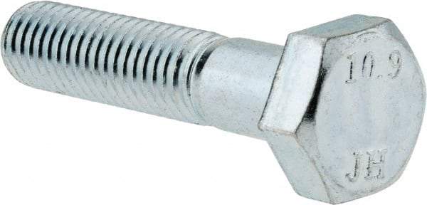 Value Collection - M10x1.50mm Metric Coarse, 45mm Length Under Head Hex Head Cap Screw - Partially Threaded, Grade 10.9 Alloy Steel, Zinc-Plated Finish, 16mm Hex - Americas Industrial Supply