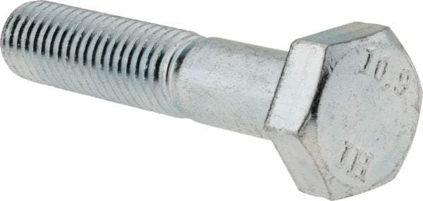 Value Collection - M10x1.50mm Metric Coarse, 50mm Length Under Head Hex Head Cap Screw - Partially Threaded, Grade 10.9 Alloy Steel, Zinc-Plated Finish, 16mm Hex - Americas Industrial Supply