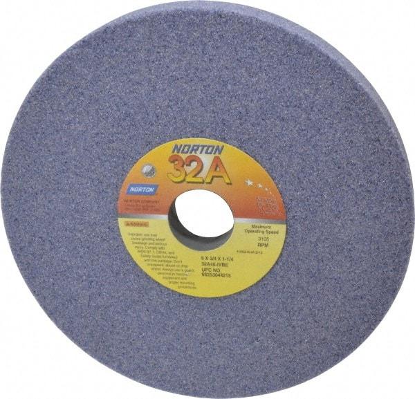 Norton - 8" Diam x 1-1/4" Hole x 3/4" Thick, I Hardness, 46 Grit Surface Grinding Wheel - Aluminum Oxide, Type 1, Coarse Grade, 3,105 Max RPM, Vitrified Bond, No Recess - Americas Industrial Supply