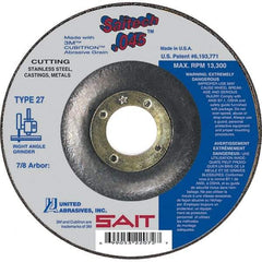 Sait - 6" Wheel Diam, 7/8" Arbor Hole, Type 27 Depressed Center Wheel - Ceramic, Resinoid Bond, 10,200 Max RPM, Compatible with Angle Grinder - Americas Industrial Supply