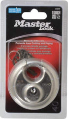 Master Lock - 3/4" Shackle Clearance, Keyed Different Shielded Shackle Disk Lock Padlock - 3/8" Shackle Diam, Stainless Steel - Americas Industrial Supply