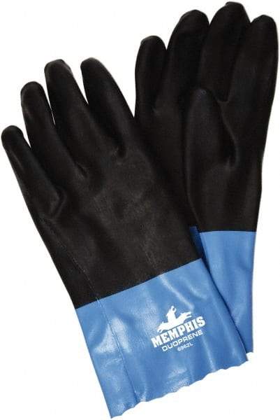MCR Safety - Size XL (10), 12" Long, 53 mil Thick, Supported, Neoprene Chemical Resistant Gloves - Rough Finish, Interlock Knit Lined, Black/Blue - Americas Industrial Supply