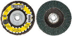 Tru-Maxx - 24 Grit, 4-1/2" Disc Diam, 5/8-11 Center Hole, Type 27 Zirconia Alumina Flap Disc - 13,300 Max RPM, Arbor Attaching System, Coated - Americas Industrial Supply