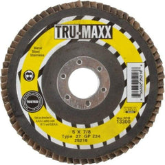 Tru-Maxx - 24 Grit, 5" Disc Diam, 7/8" Center Hole, Type 27 Zirconia Alumina Flap Disc - 12,200 Max RPM, Arbor Attaching System, Coated - Americas Industrial Supply