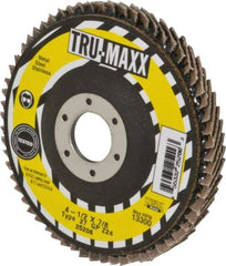 Tru-Maxx - 24 Grit, 4-1/2" Disc Diam, 7/8" Center Hole, Type 27 Zirconia Alumina Flap Disc - 13,300 Max RPM, Arbor Attaching System, Coated - Americas Industrial Supply