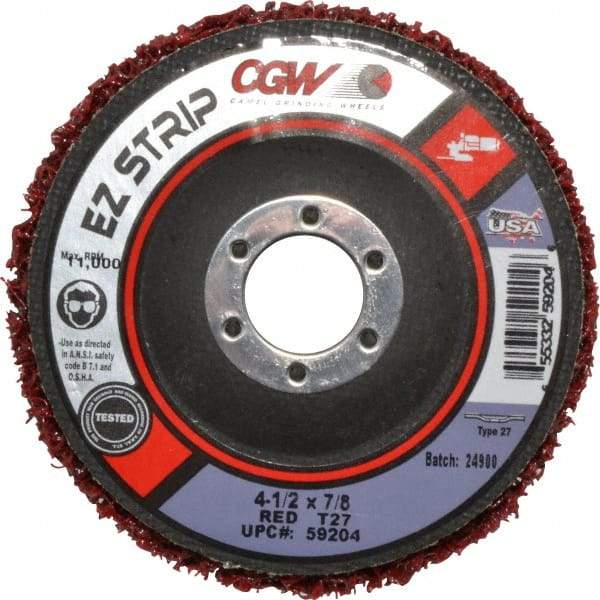 Camel Grinding Wheels - 4-1/2" Very Coarse Grade Silicon Carbide Deburring Disc - 7/8" Center Hole, Arbor Connection, Red, 11,000 Max RPM - Americas Industrial Supply