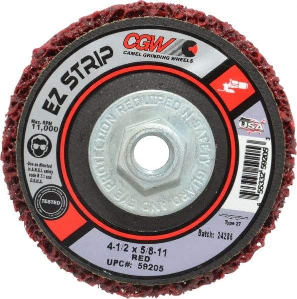 Camel Grinding Wheels - 4-1/2" Very Coarse Grade Silicon Carbide Deburring Disc - 5/8-11 Threaded Center Hole, Arbor Connection, Red, 11,000 Max RPM - Americas Industrial Supply