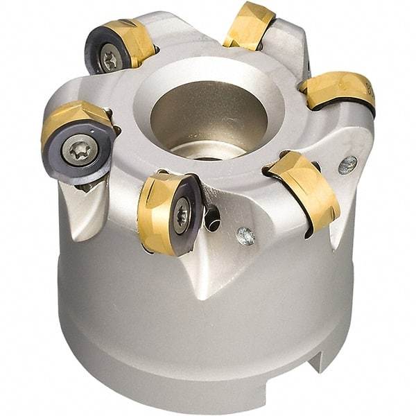 Iscar - 2-1/2" Cut Diam, 0.34" Max Depth, 1" Arbor Hole, 7 Inserts, H400 RNHU Insert Style, Indexable Copy Face Mill - H400 FR-12 Cutter Style, 1.97" High, Through Coolant, Series Helido - Americas Industrial Supply