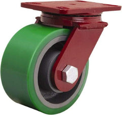 Hamilton - 6" Diam x 3" Wide x 7-1/2" OAH Top Plate Mount Swivel Caster - Polyurethane Mold onto Cast Iron Center, 2,200 Lb Capacity, Tapered Roller Bearing, 4-1/2 x 6-1/2" Plate - Americas Industrial Supply