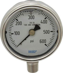 Wika - 2-1/2" Dial, 1/4 Thread, 0-600 Scale Range, Pressure Gauge - Lower Connection Mount, Accurate to 2-1-2% of Scale - Americas Industrial Supply