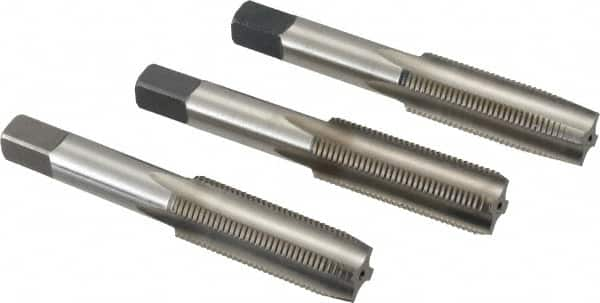 Cleveland - 5/8-18 UNF, 4 Flute, Bottoming, Plug & Taper, Bright Finish, High Speed Steel Tap Set - Right Hand Cut, 3-13/16" OAL, 1.09" Thread Length - Exact Industrial Supply