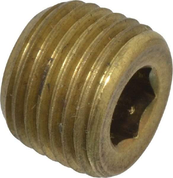 Made in USA - 1/8-27, 5/16" OAL, Brass Socket Pressure Plug - 3/4" Taper per Foot, 3/16" Hex Key - Americas Industrial Supply