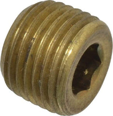 Made in USA - 1/8-27, 5/16" OAL, Brass Socket Pressure Plug - 3/4" Taper per Foot, 3/16" Hex Key - Americas Industrial Supply