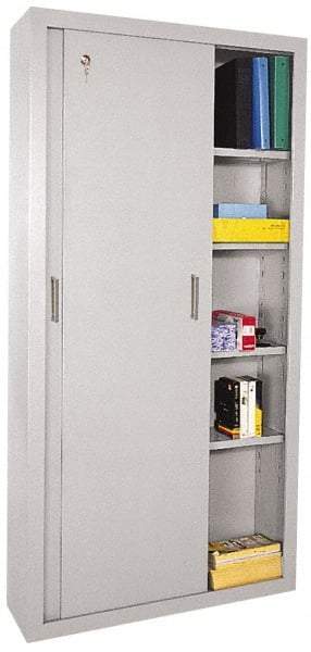 Sandusky Lee - 5 Shelf Sliding Door Storage Cabinet - Steel, 36" Wide x 18" Deep x 72" High, Light Gray - Americas Industrial Supply