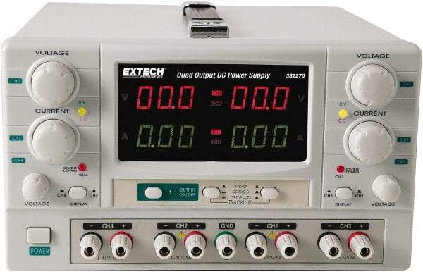 Extech - 150 Watt, 0 to 5 Amp, 0 to 30 VDC Output, Benchtop Power Supply - 2 Outputs, 10.2 Inch Wide x 14-1/2 Inch Deep x 6.3 Inch High - Americas Industrial Supply