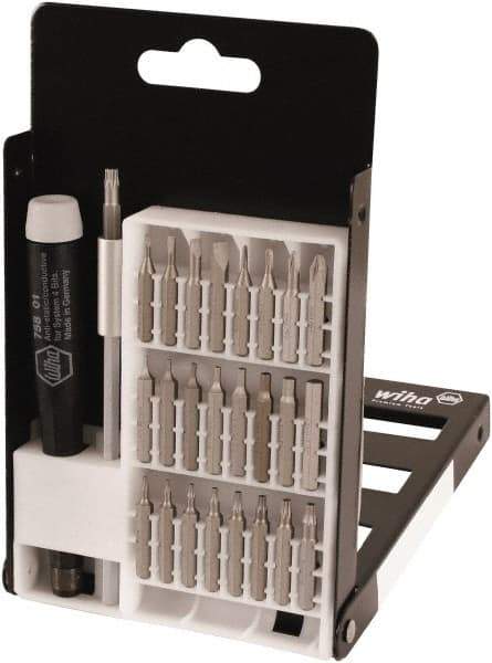 Wiha - 27 Piece, 4mm Drive Screwdriver Micro Bit Set - #000 to #1 Phillips, 0.7 to 4mm Hex, T3 to T15 Torx, 1.5, 2, 3 & 4mm Slotted - Americas Industrial Supply