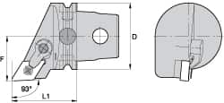 Kennametal - Right Hand Cut, Size KM63, DN.. Insert Compatiblity, External Modular Turning & Profiling Cutting Unit Head - 43mm Ctr to Cutting Edge, 60mm Head Length, Through Coolant, Series Kenloc - Americas Industrial Supply