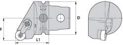 Kennametal - Right Hand Cut, Size KM63, RN.. Insert Compatiblity, Internal Modular Turning & Profiling Cutting Unit Head - 43mm Ctr to Cutting Edge, 60mm Head Length, Through Coolant, Series Kenloc - Americas Industrial Supply