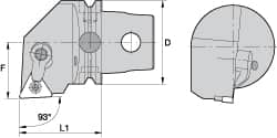 Kennametal - Right Hand Cut, Size KM63, TN.. Insert Compatiblity, External Modular Turning & Profiling Cutting Unit Head - 43mm Ctr to Cutting Edge, 60mm Head Length, Through Coolant, Series Kenloc - Americas Industrial Supply