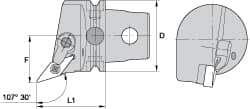 Kennametal - Left Hand Cut, Size KM63, VN.. Insert Compatiblity, External Modular Turning & Profiling Cutting Unit Head - 43mm Ctr to Cutting Edge, 60mm Head Length, Through Coolant, Series Kenloc - Americas Industrial Supply
