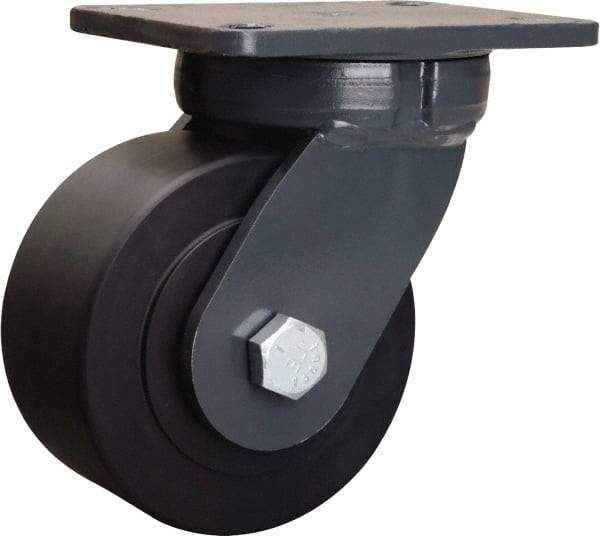 Hamilton - 6" Diam x 3" Wide x 8" OAH Top Plate Mount Swivel Caster - Nylon, 5,400 Lb Capacity, Precision Ball Bearing, 5-1/4 x 7-1/4" Plate - Americas Industrial Supply