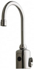 Chicago Faucets - Polished Chrome Plated Electronic User Adjustable Temperature Control Mixer Sensor Faucet - Powered by 6 Volt Lithium CRP2 Battery (Included), Gooseneck Spout, 4 to 8" Mounting Centers - Americas Industrial Supply