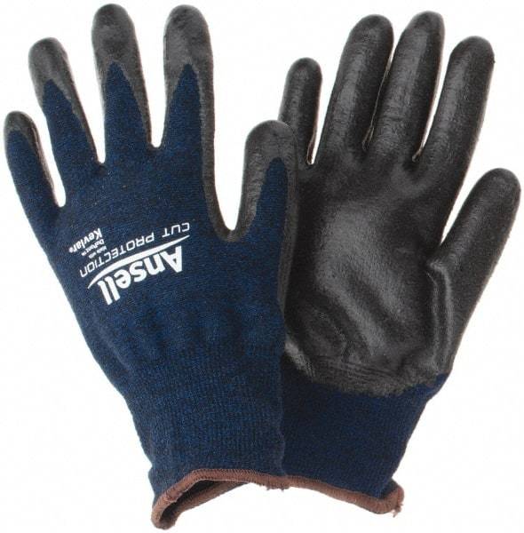 Ansell - Size L, ANSI Cut Lvl A4, Abrasion Lvl 5, Cut Resistant Gloves - Palm Coated, Black/Blue - Americas Industrial Supply