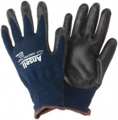 Ansell - Size L, ANSI Cut Lvl A4, Abrasion Lvl 5, Cut Resistant Gloves - Palm Coated, Black/Blue - Americas Industrial Supply