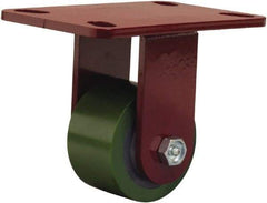 Hamilton - 3-1/4" Diam x 2" Wide x 5-1/4" OAH Top Plate Mount Rigid Caster - Polyurethane Mold onto Cast Iron Center, 575 Lb Capacity, Straight Roller Bearing, 4-1/2 x 6-1/2" Plate - Americas Industrial Supply