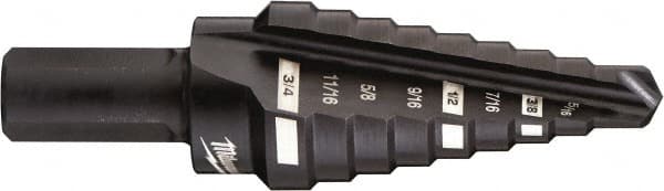 Milwaukee Tool - 9 Hole Sizes, 1/4 to 3/4" Hole Diam High Speed Steel Step Drill Bit - Americas Industrial Supply