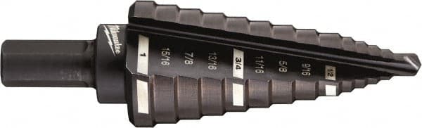Milwaukee Tool - 9 Hole Sizes, 1/2 to 1" Hole Diam High Speed Steel Step Drill Bit - Americas Industrial Supply