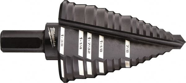 Milwaukee Tool - 5 Hole Sizes, 7/8 to 1-3/8" Hole Diam High Speed Steel Step Drill Bit - Americas Industrial Supply