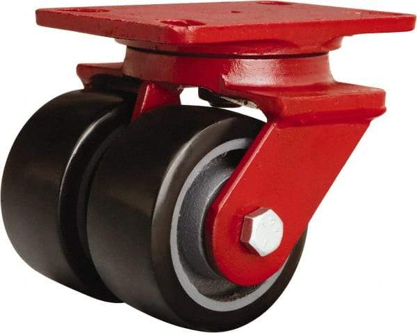Hamilton - 4" Diam x 2" Wide x 5-5/8" OAH Top Plate Mount Swivel Caster - Polyurethane Mold onto Cast Iron Center, 1,900 Lb Capacity, Sealed Precision Ball Bearing, 4-1/2 x 6-1/2" Plate - Americas Industrial Supply