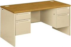 Hon - Steel-Reinforced High-Pressure Laminate Double Pedestal Desk - 60" Wide x 30" Deep x 29-1/2" High, Harvest/Putty - Americas Industrial Supply