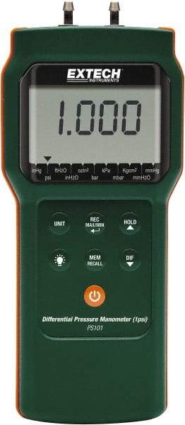 Extech - 1 Max psi, 0.3% Accuracy, Differential Pressure Manometer - Americas Industrial Supply