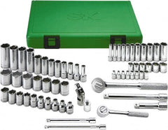 SK - 62 Piece 1/4 & 3/8" Drive Standard Deep Socket Set - 6 Points, 5.5 to 13mm, Metric Measurement Standard - Americas Industrial Supply