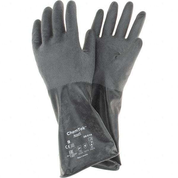 Ansell - 14 mil Thick, Chemical Resistant Gloves - SZ 9 14"14ML BLK 1/PR CHEM-TEK RGH FIN CHEM GLV - Americas Industrial Supply
