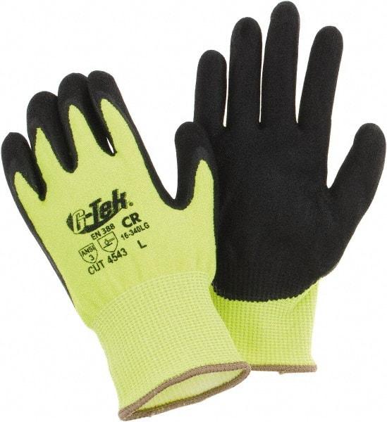 PIP - Size L, ANSI Cut Lvl A3, Cut Resistant Gloves - Palm & Fingers Coated, Hi-Vis Yellow/Black - Americas Industrial Supply