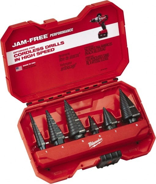 Milwaukee Tool - 1/8 to 1-1/8", Oxide Finish, High Speed Steel Step Drill Bit Set - Americas Industrial Supply